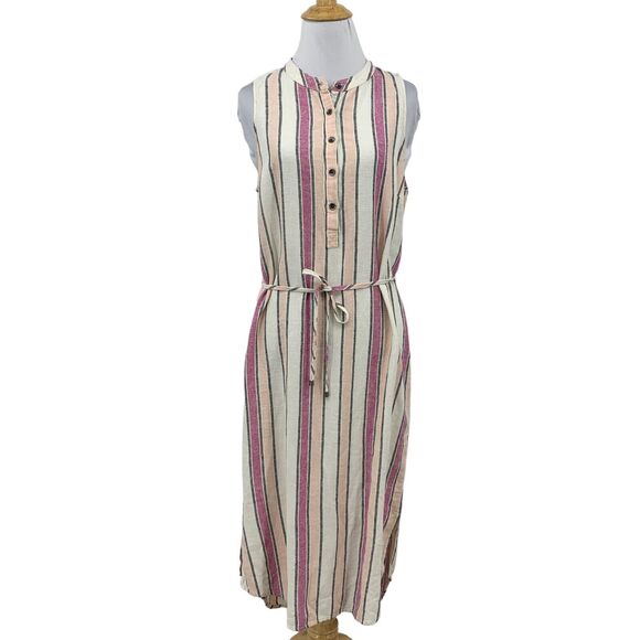 Splendid Dress Womens S Small Multi Stripe Linen Blend Waist Tie Curved Hem - Picture 1 of 13